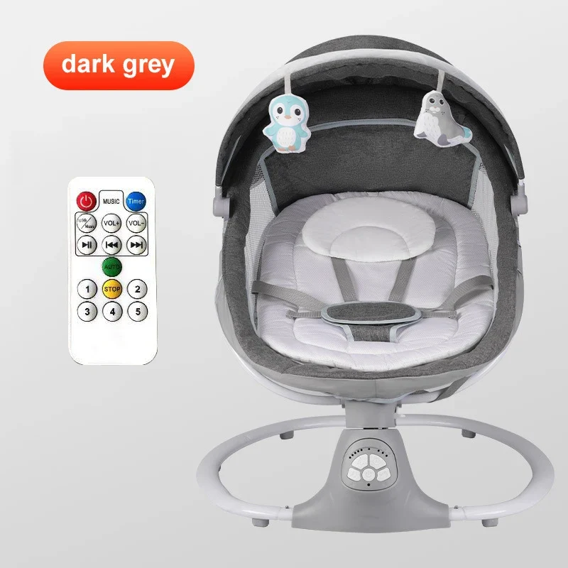 Wiegstoel - Elektrische Luxe Baby Wipstoel - Babybedje - Wipstoel - Elektrische Schommelstoel - Babyschommel- Baby Swing - Kinderstoel - Automatisch Schommelstoeltje met Afstandsbediening en 5-Puntsgordel - Bluetooth - Donkergrijs