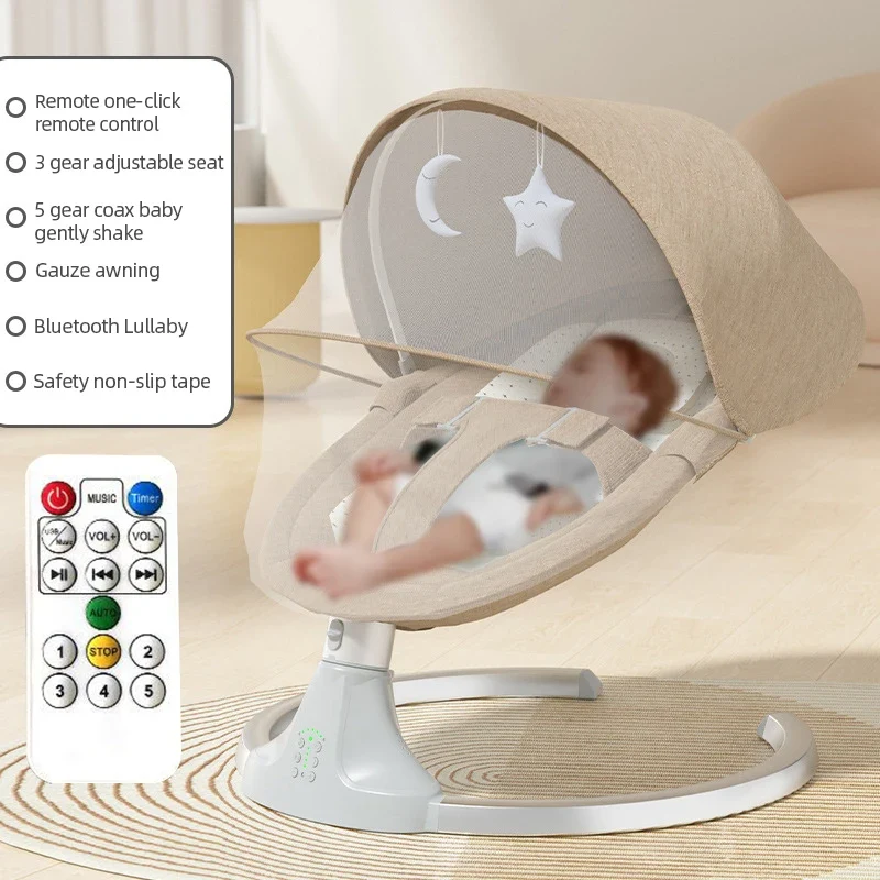 Schommelbedje - Elektrische Luxe Baby Schommelbedje - Babybedje - Wipstoel - Elektrische Schommelstoel - Babyschommel- Baby Swing - Kinderstoel - Automatisch Wiegstoel met Afstandsbediening en 5-Puntsgordel - Bluetooth - Koffiekleur