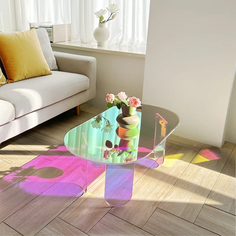 Koffietafel - Salontafel - Bijzettafel - Wandtafel - Ongeschonden Acrylaat – Transparante Bijzettafel met Regenboog Effect & 4 Poten
