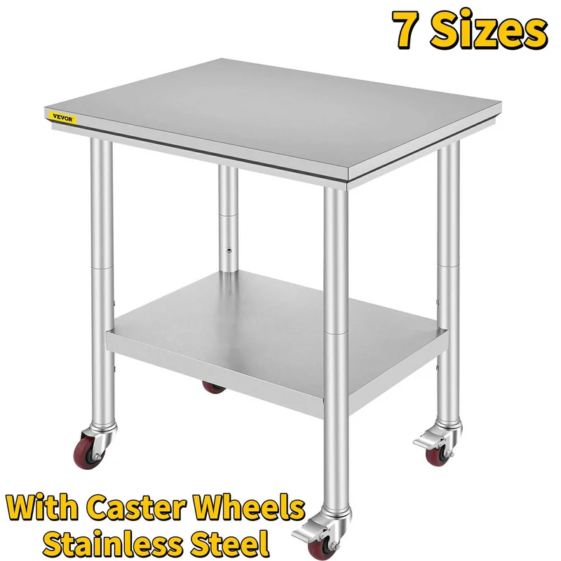 Keukentrolley - Serveerwagen - Keukeneiland - Kookeiland - Keuken Werktafel - Roestvrijstalen Werktafel - 30 x 18 inch - Met Opslagrekken & Wielen