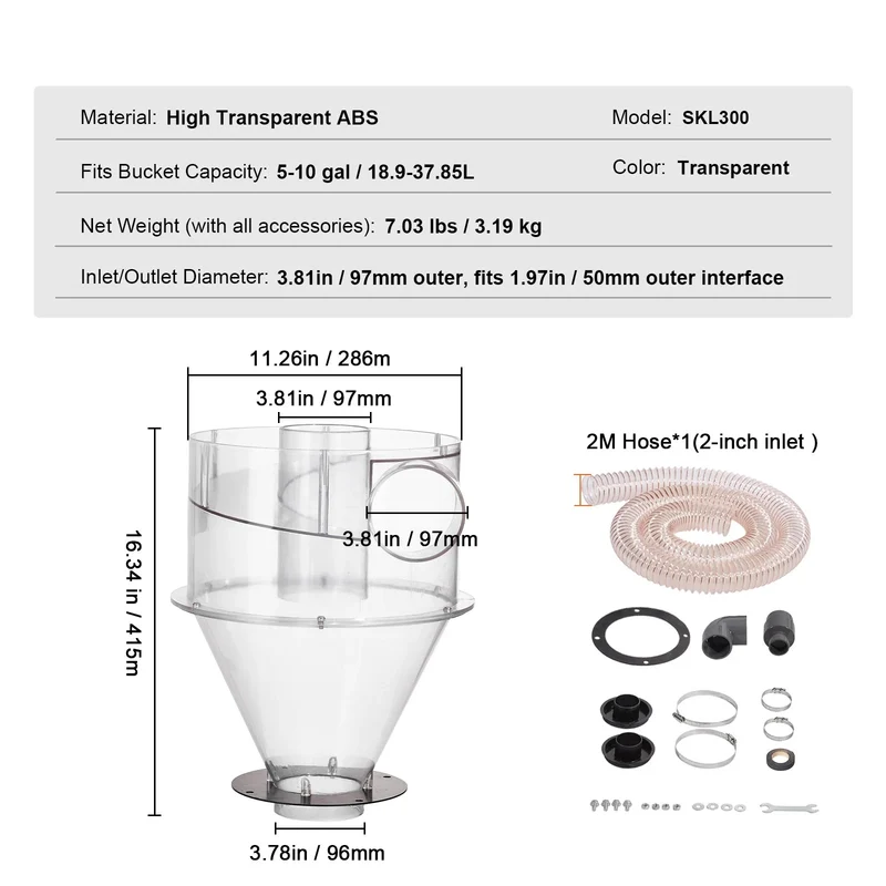 Cycloonfilter - Stofafscheider Cycloon - Stofzuiger - 4.0 inch - Efficiënte Stofverwijdering voor Werkplaats, Stofzuigers en Stofafzuigsystemen