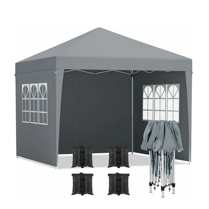 Partytent - Paviljoen - Partytent 3x3 - Tent - Partytent Opvouwbaar - Met 4 Zijpanelen, Zonwering & Stevige Constructie - Donkergrijs