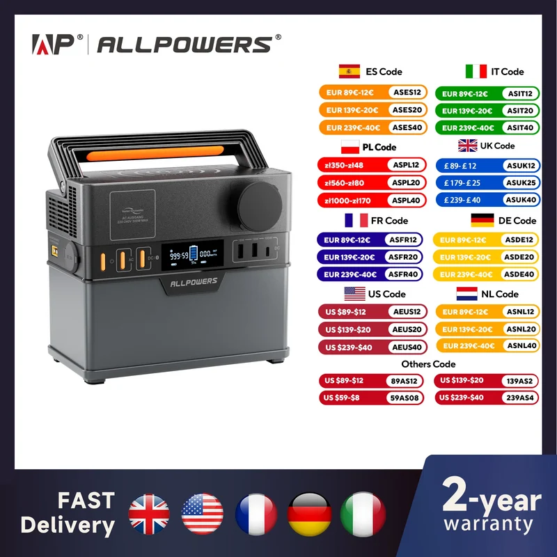 ALLPOWERS Portable Power Station 300W (Peak 500W), 288Wh Backup Battery Power Supply with Pure Sine Wave 110V / 220V AC Outlets