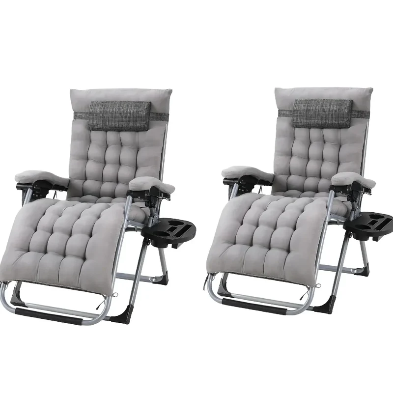Ligstoel - Tuinstoel - Ligstoel Tuin - Verstelbare Tuinstoel - Standenstoel - Set van 2 - Opvouwbare - Zero Gravity Stoelen – Extra Grote Ligstoelen met Katoenen Kussen – Grijs – Tot 160kg