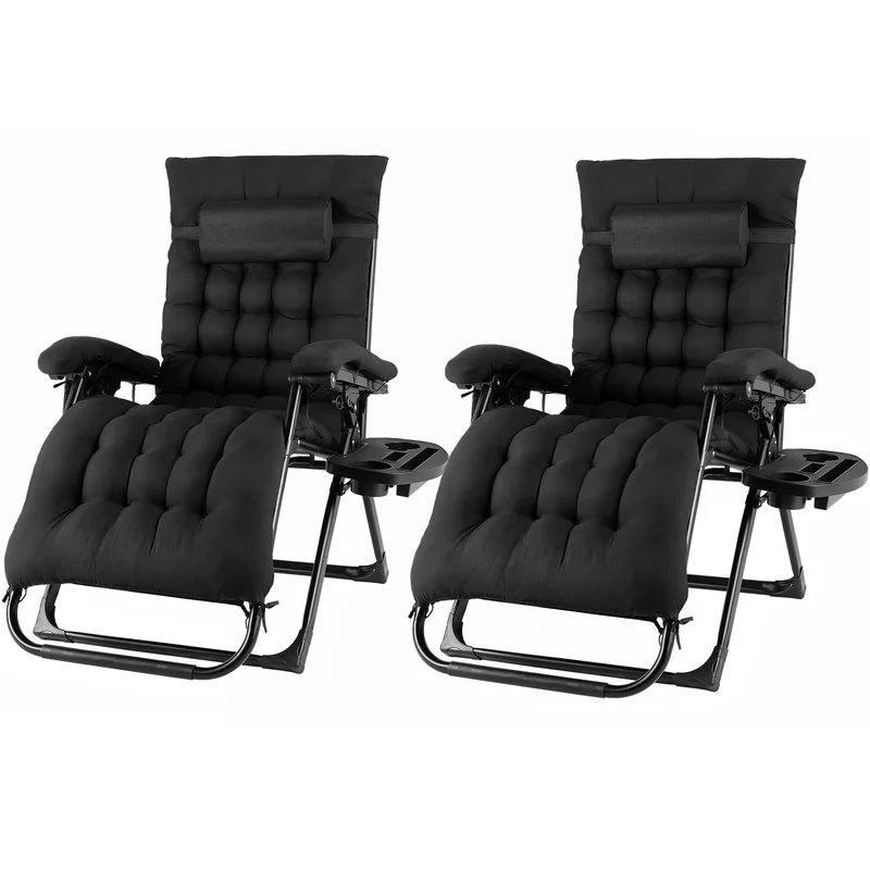 Ligstoel - Tuinstoel - Ligstoel Tuin - Verstelbare Tuinstoel - Standenstoel - Set van 2 - Opvouwbare - Zero Gravity Stoelen – Extra Grote Ligstoelen met Katoenen Kussen – Zwart – Tot 160kg