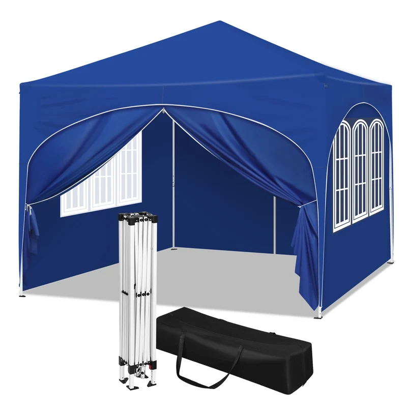 Partytent - Tent - Paviljoen - Partytenten - Easy up Partytent - 3x3m - met 4 Zijwanden - Opvouwbare - Verstelbare Hoogte - Vouwgazebo - Waterafstotend en UV-bescherming voor Tuin, Kamperen en Picknicken - Blauw