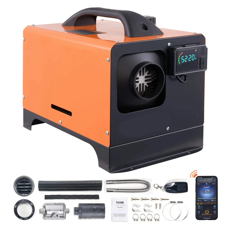 Luchtverwarmer - Standkachel - Alles-in-één - 12V - 8KW - Bluetooth & LCD-Scherm - Afstandsbediening - Draagbare Parkeerverwarming - voor Camper - Auto - Boot - Binnengebruik - Oranje