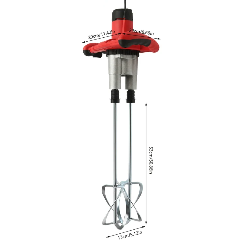 Elektrische Betonmixer - Handmatige - Mix - Whisk voor Glue - Thin Plaster - Paint - Mixing rod - 6 Snelheden - 2800 W - 2-versnelling - Rood