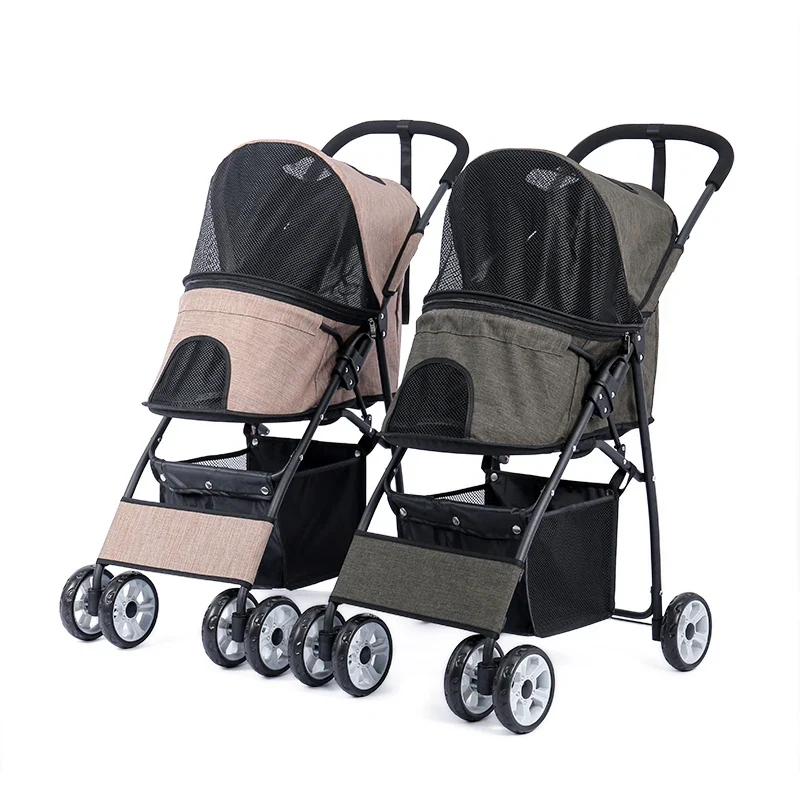 Hondenbuggy - Wagen - Huisdieren - Vouwbare - met Grote Opbergruimte - Lichtgewicht - 360° Slijtvrije Rubberwielen - Gaasvensters - Voor Kleine Honden en Katten - Buitenwandelen - Tot 40 kg - Beige