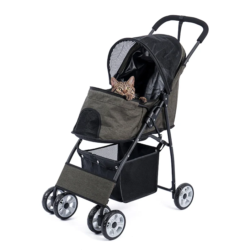 Hondenbuggy - Wagen - Huisdieren - met Opbergzak - 360° Grote Wielen - 4-Wiel - Opvouwbare - met Opslagmand - Gaasvensters - Weerbestendige Coating -Lichtgewicht Huisdierenwagen - Katten - Kleine Honden - Groen