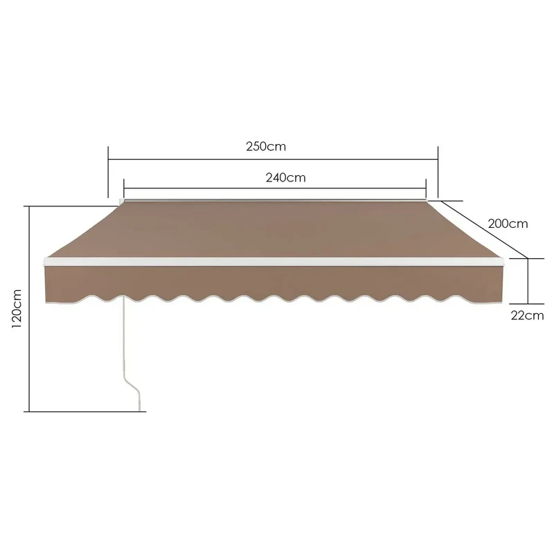 Luifel Zonnescherm - Terrasscherm - Zonneluifel - Handmatig - Uitschuifbaar - 250x200cm – Khaki Zonnescherm met UV50+ Bescherming – Vouwbaar en Weerbestendig
