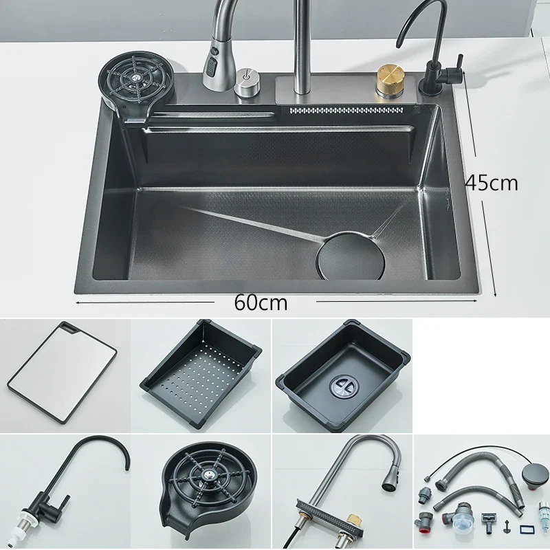 Keukenspoelbak - met Kraan - Spoelbak - Keuken Gootsteen - RVS - 60X45cm - Wasbak Keuken - Zeepdispenser - Bekerreiniger - Zilver