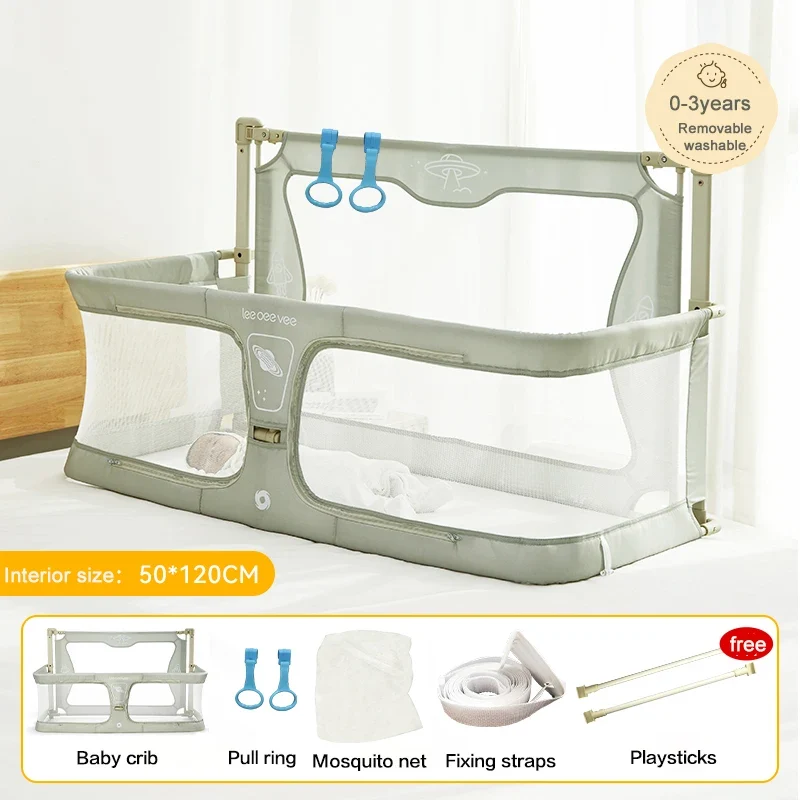 Babybed - Co-sleeper Wieg - Wieg - Dubbel Gebruik - Opvouwbaar - Ledikant - met Bedrand Bescherming - met Klamboe - Groen