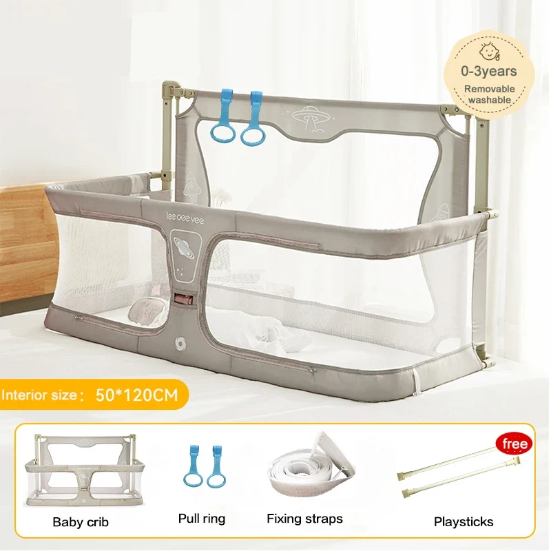 Babybed - Co-sleeper Wieg - Wieg - Dubbel Gebruik - Opvouwbaar - Ledikant - met Bedrand Bescherming - Zonder Klamboe - Beige