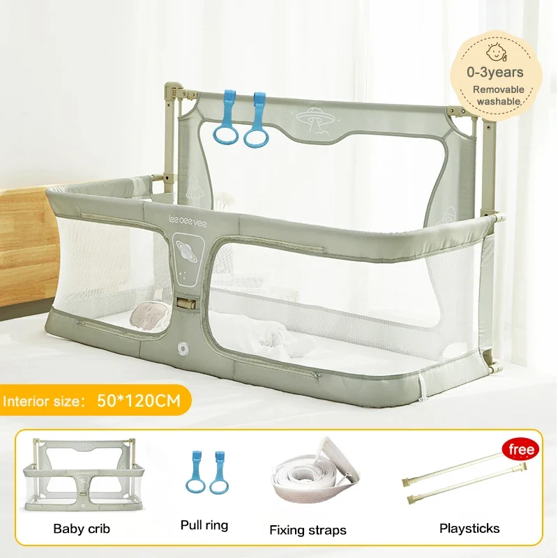 Babybed - Co-sleeper Wieg - Wieg - Dubbel Gebruik - Opvouwbaar - Ledikant - met Bedrand Bescherming - Zonder Klamboe - Groen