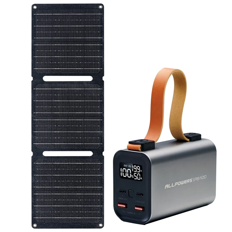 ALLPOWERS Power Bank PB 100W Fast Charging Powerbank with 21W Solar Panel Portable Battery Charger For Laptop Phone Camping
