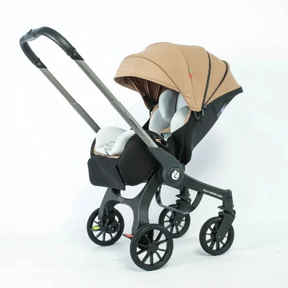 Kinderwagen – Wandelwagen - Babywagen – Inklapbaar - Opvouwbare - Lichtgewicht - Comfortabel - Veilig – Schokabsorptie - met Afneembare Mand - 4 in 1 - Abrikooskleur