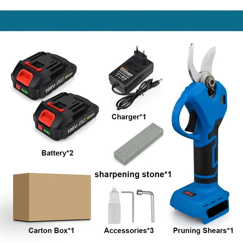 Elektrische Snoeischaar - 40mm - Accu Snoeischaar - Takkenschaar - Heggenschaar - Brushless - 2 Versnellingen - Tuin Gereedschap - Incl. 2 Accu