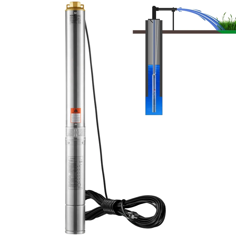 Diepe Put Dompelpomp - Bronpomp - Waterpomp - Pijp Pomp - Dieptepomp - Pomp - 1100W - 230V - met 19,4 Meter Snoer - IP68 Waterdicht – Voor Tuin, Watervoorziening en Industriële Irrigatie