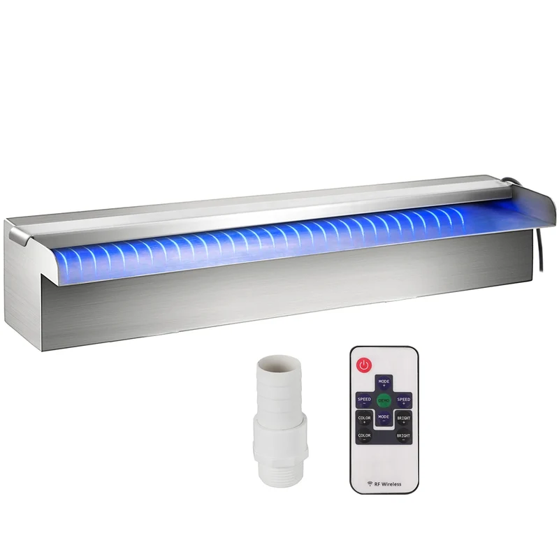 Waterval Fontein - Zwembad - Afstandsbediening - RVS - Waterval Overlaat - Kamerfontein - Binnen & Buiten - met LED-verlichting - SW1500 LED Waterfall voor Zwembad of Tuin – Waterpartij met Kleurrijke LED-strip