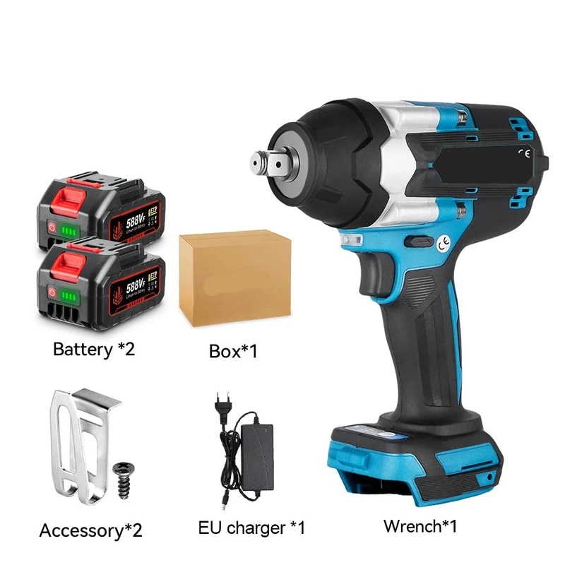 Slagmoersleutel - Slagmoermachine - Slagschroevendraaier - 1800Nm - 1/2 Inch - Krachtige - Brushless - met 2 Accu’s en EU Stekker – Voor 21V/18V Batterij