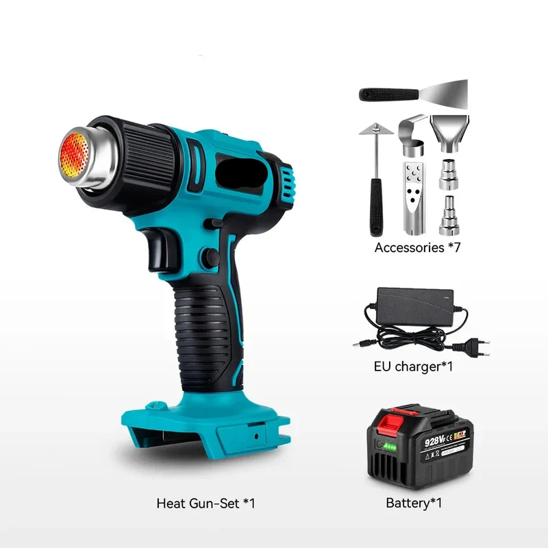 Heteluchtpistool - Verfafbrander – Heatgun - Heteluchtpistool - Draadloos - 2500W - 18V - 50-550°C Instelbaar – LED Temperatuurdisplay – Inclusief Accessoires en 1 Accu