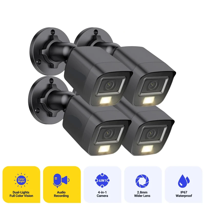 Beveiligingscamerasysteem - 5MP Camera - Openlucht - IP67 Waterdichte - Bullet Camera - Bewakingscamera - Beveiligingscamera - Met IR Cut Filter - 4 stuk - Zwart
