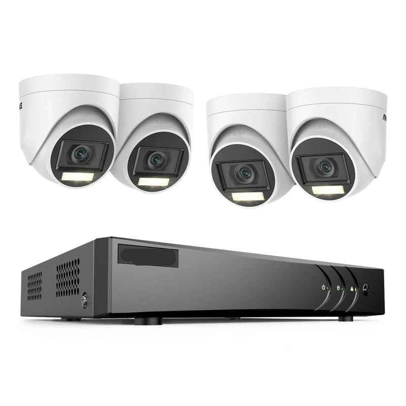 Beveiligingscamerasysteem - 5MP Camera - 8-Kanaals - Openlucht - Buiten - CCTV camerasysteem - IP67 Waterdichte - Bewakingscamera - Beveiligingscamera - Dual Light PIR Detectie – H.265+ DVR Recorder - met 1TB HDD - 4 stuk - Wit