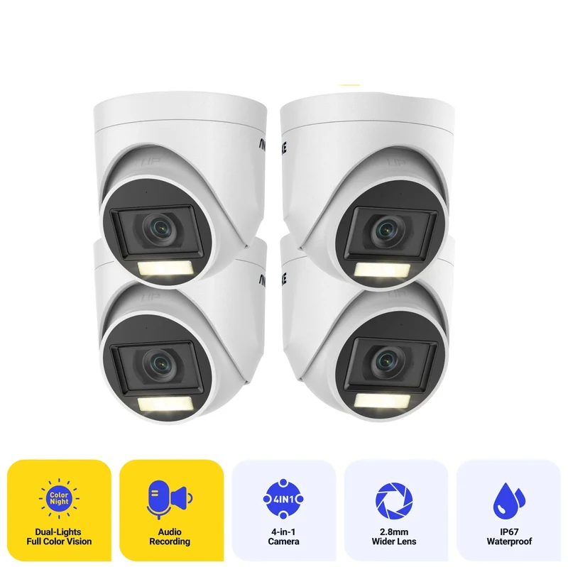 Beveiligingscamerasysteem - 5MP Camera - Openlucht - IP67 Waterdichte - Buiten Dome Camera - Bewakingscamera - Beveiligingscamera - 4 stuk - Wit