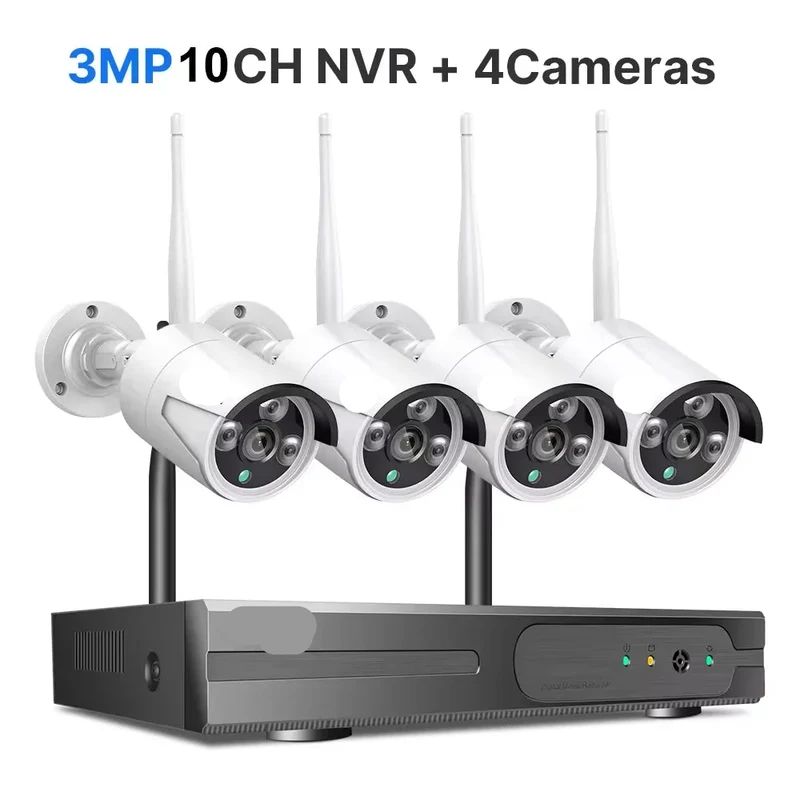 Beveiligingscamerasysteem - 3MP Camera - 10-Kanaals - Openlucht - Buiten - CCTV camerasysteem - IP66 Waterdichte - Bewakingscamera - Beveiligingscamera - Wifi Camera Set - met IR Nachtzicht - Wit
