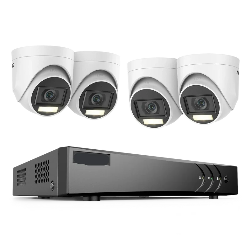Beveiligingscamerasysteem - 5MP Camera - 8-Kanaals - Openlucht - Buiten - CCTV camerasysteem - IP67 Waterdichte - Bewakingscamera - Beveiligingscamera - Dual Light PIR Detectie – H.265+ DVR Recorder - met 4TB HDD - 4 stuk - Wit