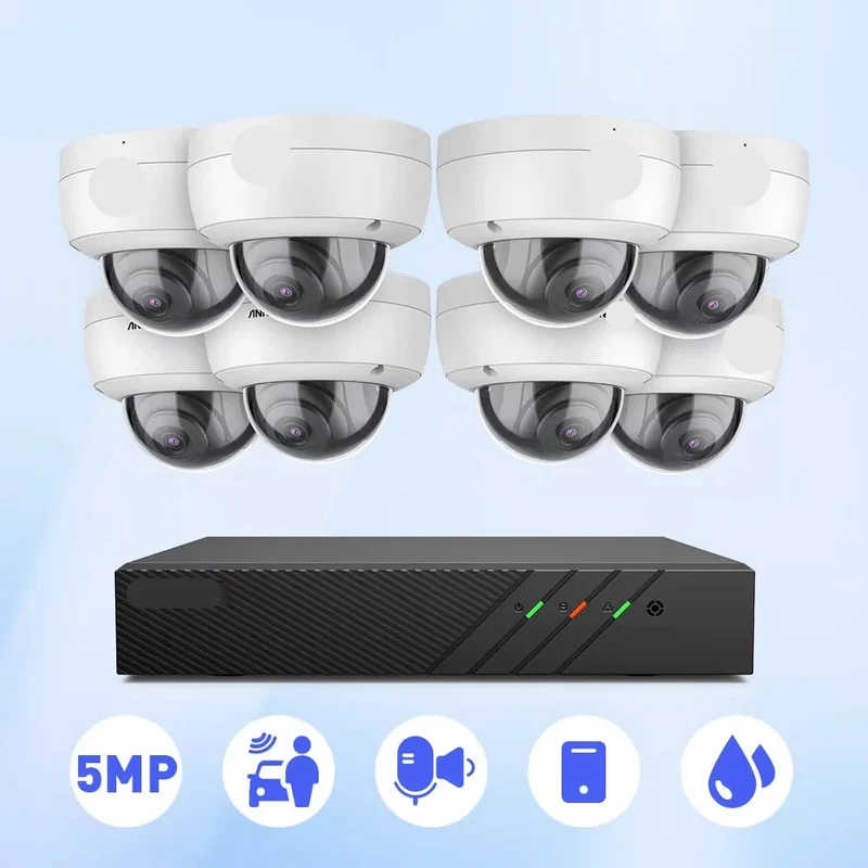 Beveiligingscamerasysteem - 5MP Camera - NVR - POE technologie - Openlucht- P67 Waterdichte - IK10 Vandaalbestendig - Bewakingscamera - Beveiligingscamera - Full HD IP Camera’s met Audio en Nachtzicht (Zonder Harde Schijf) - 2 Stuks - Wit