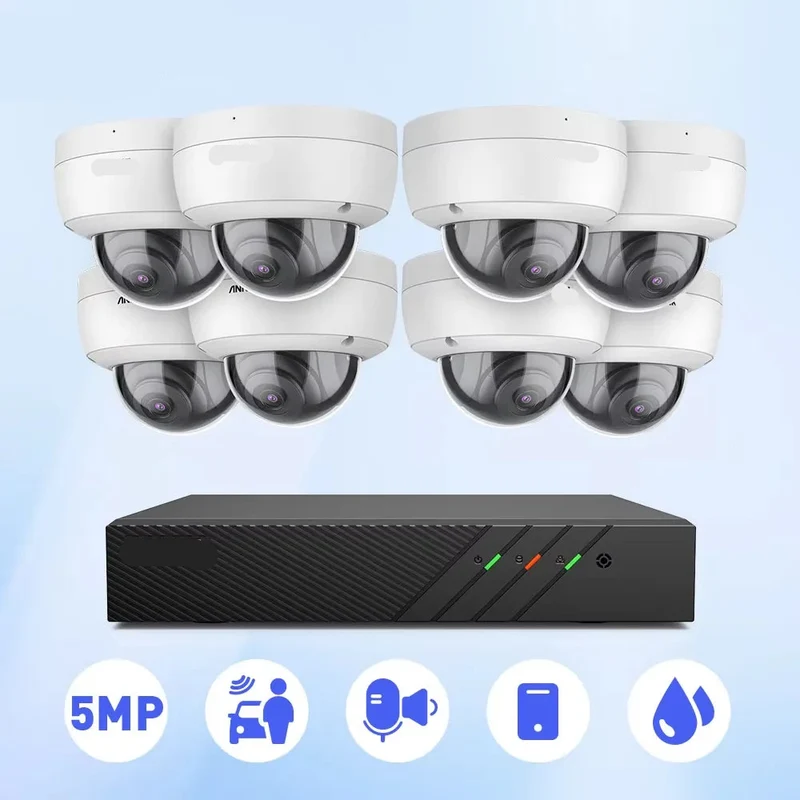Beveiligingscamerasysteem - 5MP Camera - NVR - POE technologie - Openlucht- P67 Waterdichte - IK10 Vandaalbestendig - Bewakingscamera - Beveiligingscamera - Full HD IP Camera’s met Audio en Nachtzicht - 4TB Harde Schijf - 2 Stuks - Wit