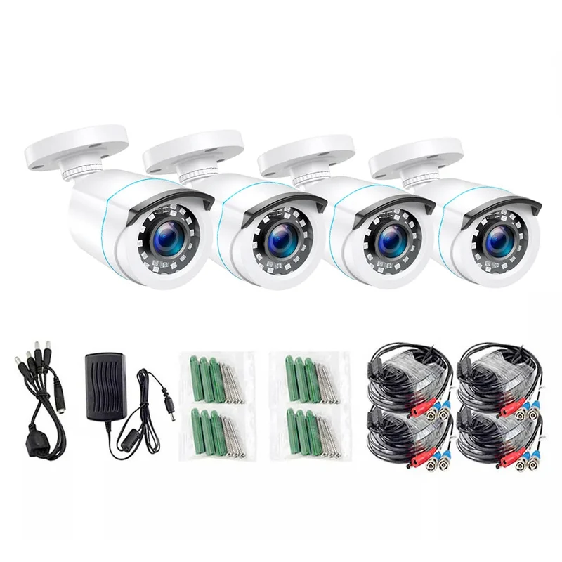 Beveiligingscamerasysteem - 1080p HD - Openlucht- Bewakingscamera - Beveiligingscamera - IP66 Waterdichte - met Nachtzicht tot 25 Meter – Weerbestendige Outdoor Cameras - 4 Stuks - Wit