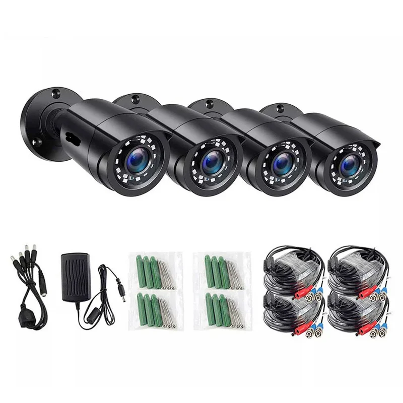 Beveiligingscamerasysteem - 1080p HD - Openlucht- Bewakingscamera - Beveiligingscamera - IP66 Waterdichte - met Nachtzicht tot 25 Meter – Weerbestendige Outdoor Cameras - 4 Stuks - Zwart