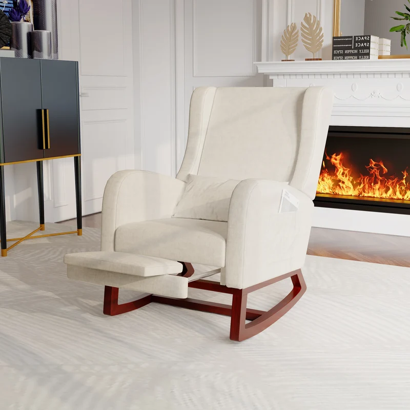 Schommelstoel - met Verstelbare Beensteun - Stoel - Schommelstoel Volwassenen - Comfortabele Relaxstoel - Kussen - voor Woonkamer of Slaapkamer - Beige