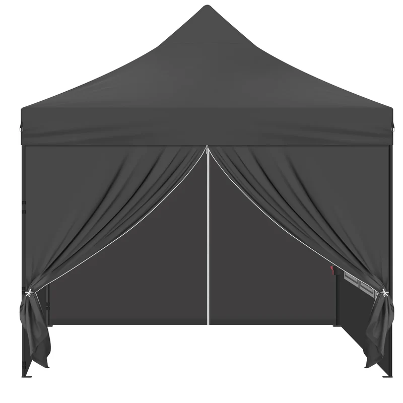Tuinpaviljoen - 3x3m - Partytent - Verstelbare Hoogte - Gazebo - 4 Afneembare Zijpanelen - met Vensters - UV-Bestendig - Waterdichte - Grijs