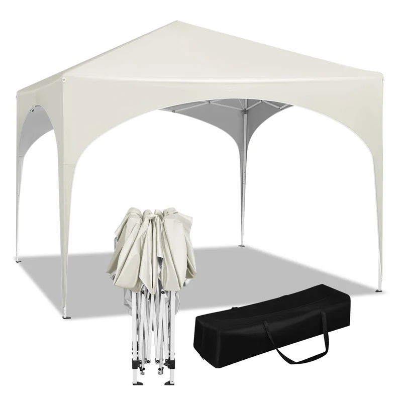 Partytent - Tent - Easy Up Partytent - Tuinpaviljoen - Pop-Up Party Tent - 3x3m - met Halfronde Dak voor Buitenmarkt - Waterdichte - Inklapbare Luifel – Beige