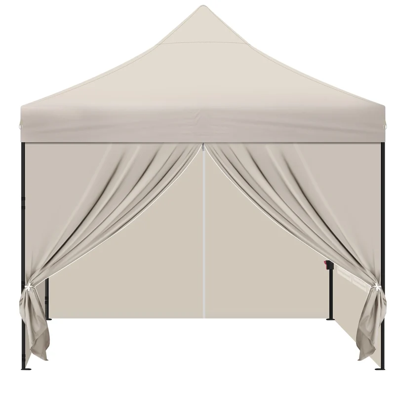Tuinpaviljoen - 3x3m - Partytent - Verstelbare Hoogte - Gazebo - 4 Afneembare Zijpanelen - met Vensters - UV-Bestendig - Waterdichte - Beige