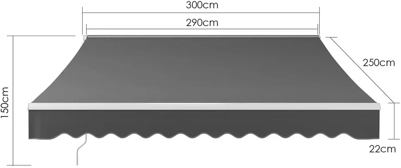Uitschuifbare Zonwering - Luifel - Zonneluifel - Balkonluifel - Luifel Zonnescherm - Klemluifel - 300 x 250cm - Handmatig Opvouwbaar – UV50+ Bescherming voor Ramen, Deuren & Balkons - Grijs