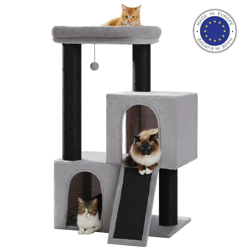 Tall Cat Tree with Condo Hammock Bed Large Cat Sisal Scratching Post for Indoor Multi-Level Cat Tower with Plush Perch Play Ball