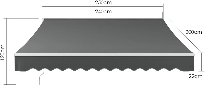 Luifel Zonnescherm - Terrasscherm - Zonneluifel - Handmatig - Uitschuifbaar - 250x200cm – Grijs Zonnescherm met UV50+ Bescherming – Opvouwbaar en Weerbestendig