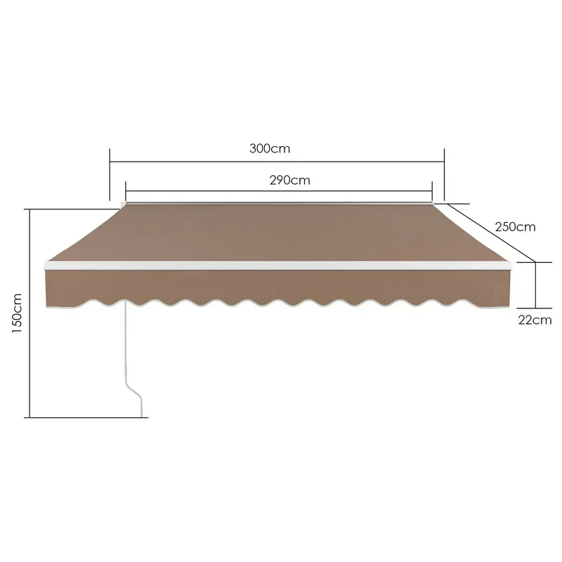 Uitschuifbare Zonwering - Luifel - Zonneluifel - Balkonluifel - Luifel Zonnescherm - Klemluifel - 300 x 250cm - Handmatig Opvouwbaar – UV50+ Bescherming voor Ramen, Deuren & Balkons - Khaki