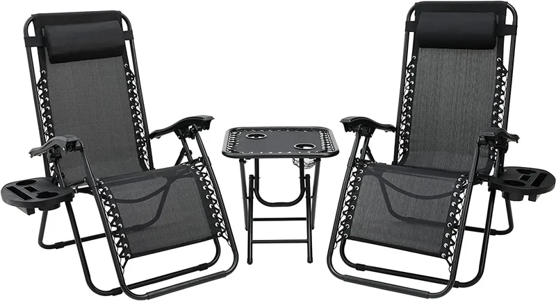 Ligstoel - Tuinstoel - Ligstoel Tuin - Verstelbare Tuinstoel - Standenstoel - Set van 2 - Opvouwbare - Zero Gravity Stoelen – Set voor Binnen & Buiten Zwart