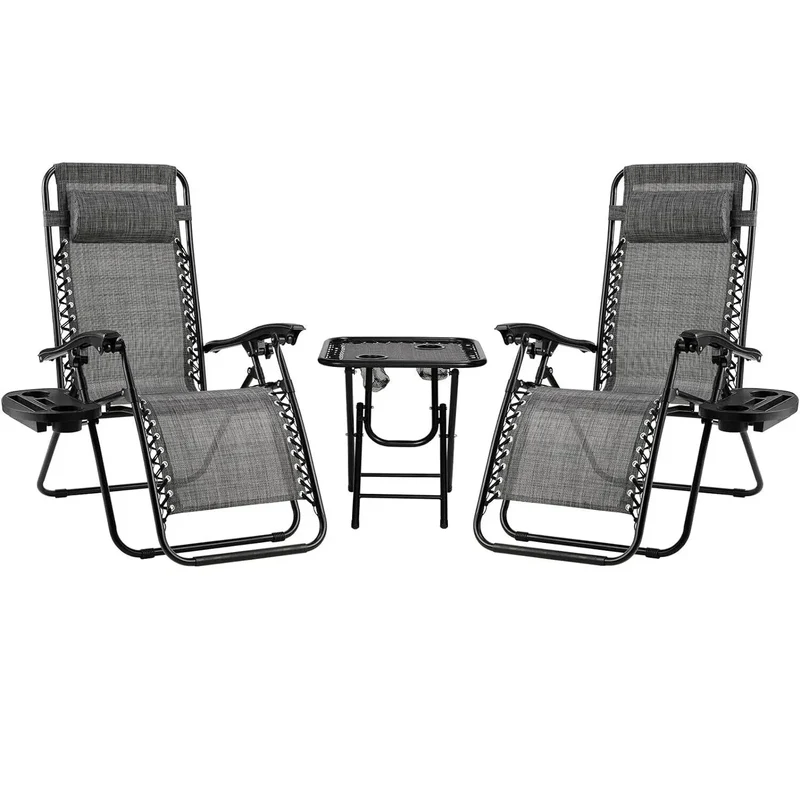 Ligstoel - Tuinstoel - Ligstoel Tuin - Verstelbare Tuinstoel - Standenstoel - Set van 2 - Opvouwbare - Zero Gravity Stoelen – Set voor Binnen & Buiten Grijs