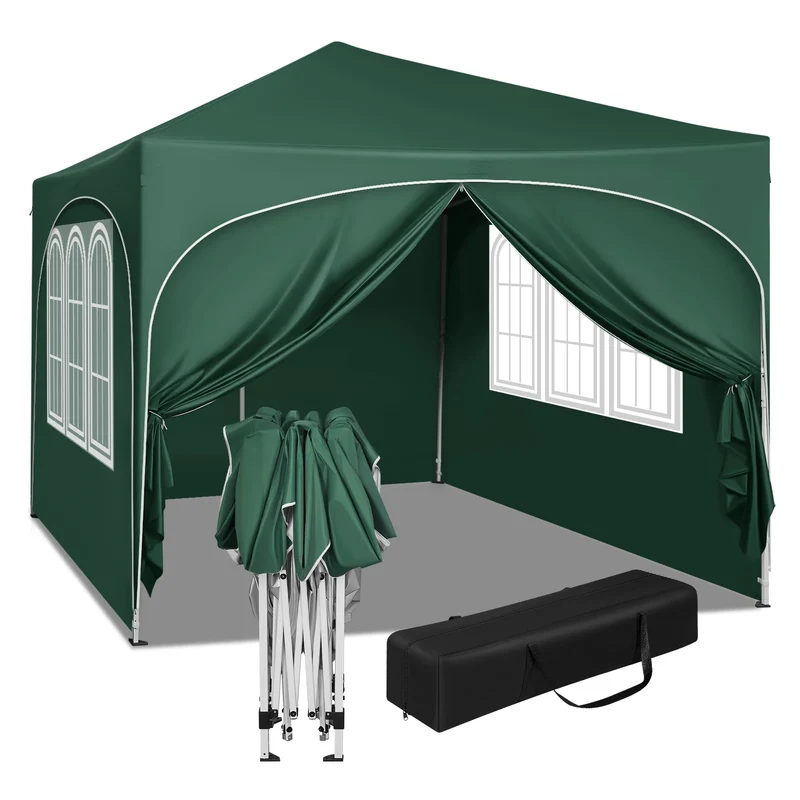 Partytent - Tent - Easy Up Partytent - Tuinpaviljoen - Pop-Up Party Tent - 3x3m - met 4 Zijwanden - Partytenten - Waterafstotende en UV-beschermde - Inklapbare – Opvouwbare - Hoogte Verstelbaar - Groen
