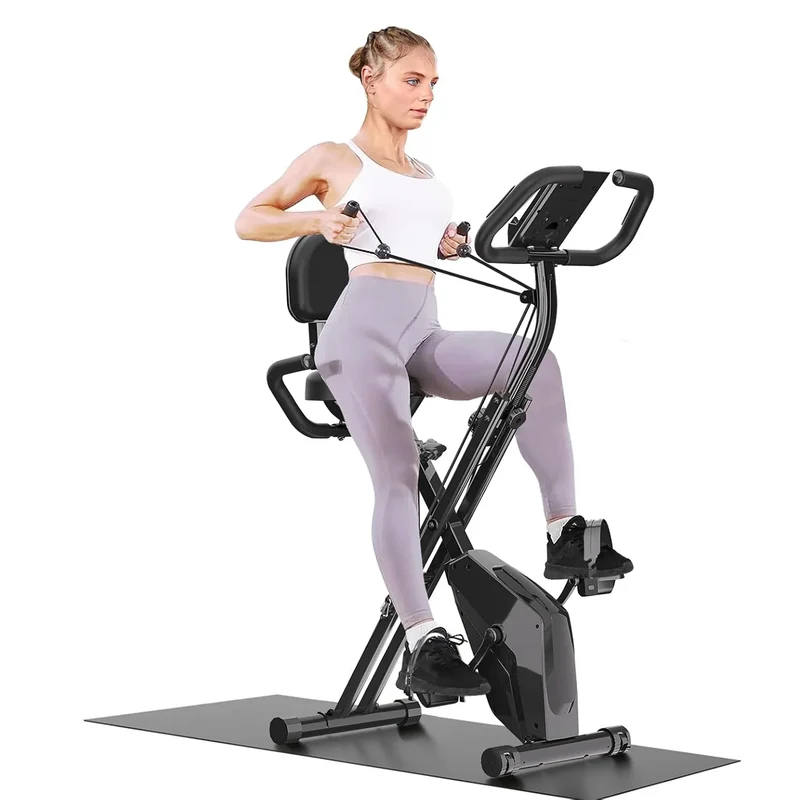 Hometrainer - Fitness Fiets - 8 Weerstandsniveaus - Systeem Magnetisch - Transportwielen - 4 in 1 - LCD Display - Comfortabele Zitting - voor Gewichtsverlies - Batterij-aangedreven - 150kg - Wit