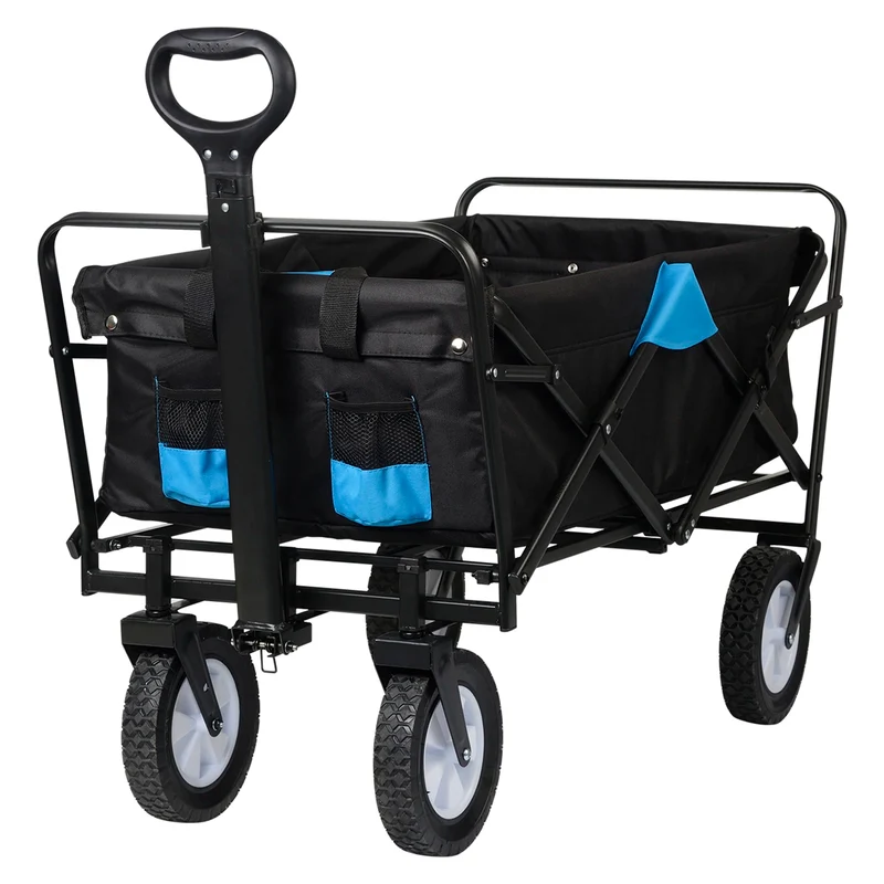 Tuinwagen - Tuinkar - Bolder - Transport - Strand - Heavy-duty - Plat- en - Hekwerkontwerp - 360° Draaibare Wielen - Voor Tuin - Erf - en Magazijn - Ergonomische Handgreep - Draagvermogen 80kg - Antraciet Turquoise