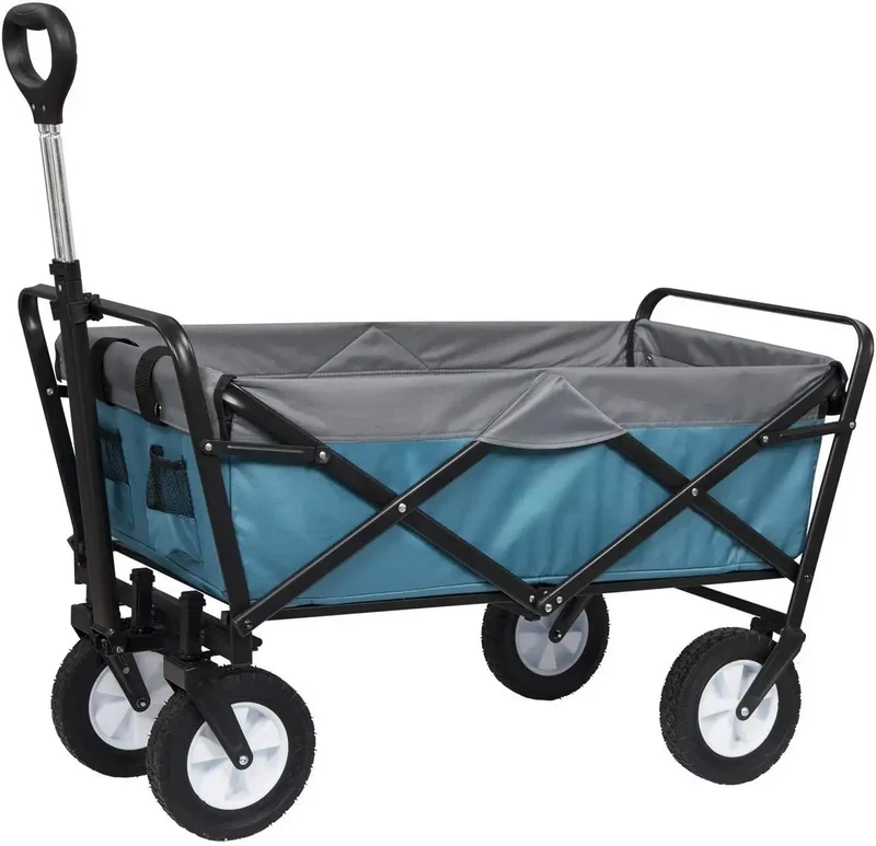 Tuinwagen - Tuinkar - Bolder - Transport - Strand - Heavy-duty - Plat- en - Hekwerkontwerp - 360° Draaibare Wielen - Voor Tuin - Erf - en Magazijn - Ergonomische Handgreep - Draagvermogen 80kg - Blauw Grijs