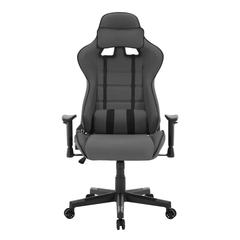 Gaming Stoel - Racing - Bureau - Ergonomische Mesh - Verstelbare - met Hoofdsteun - Nekkussen - Lendensteun - 135° Kantelfunctie - Ademend Textiel – Tot 150 kg - Zwart en Grijs